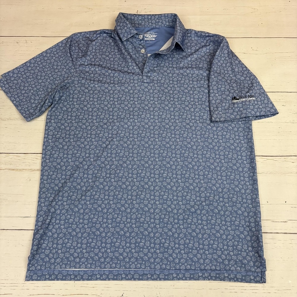 Straight Down Polo Shirt Mens L Blue Casino Dice Blue Ash Golf Course Print